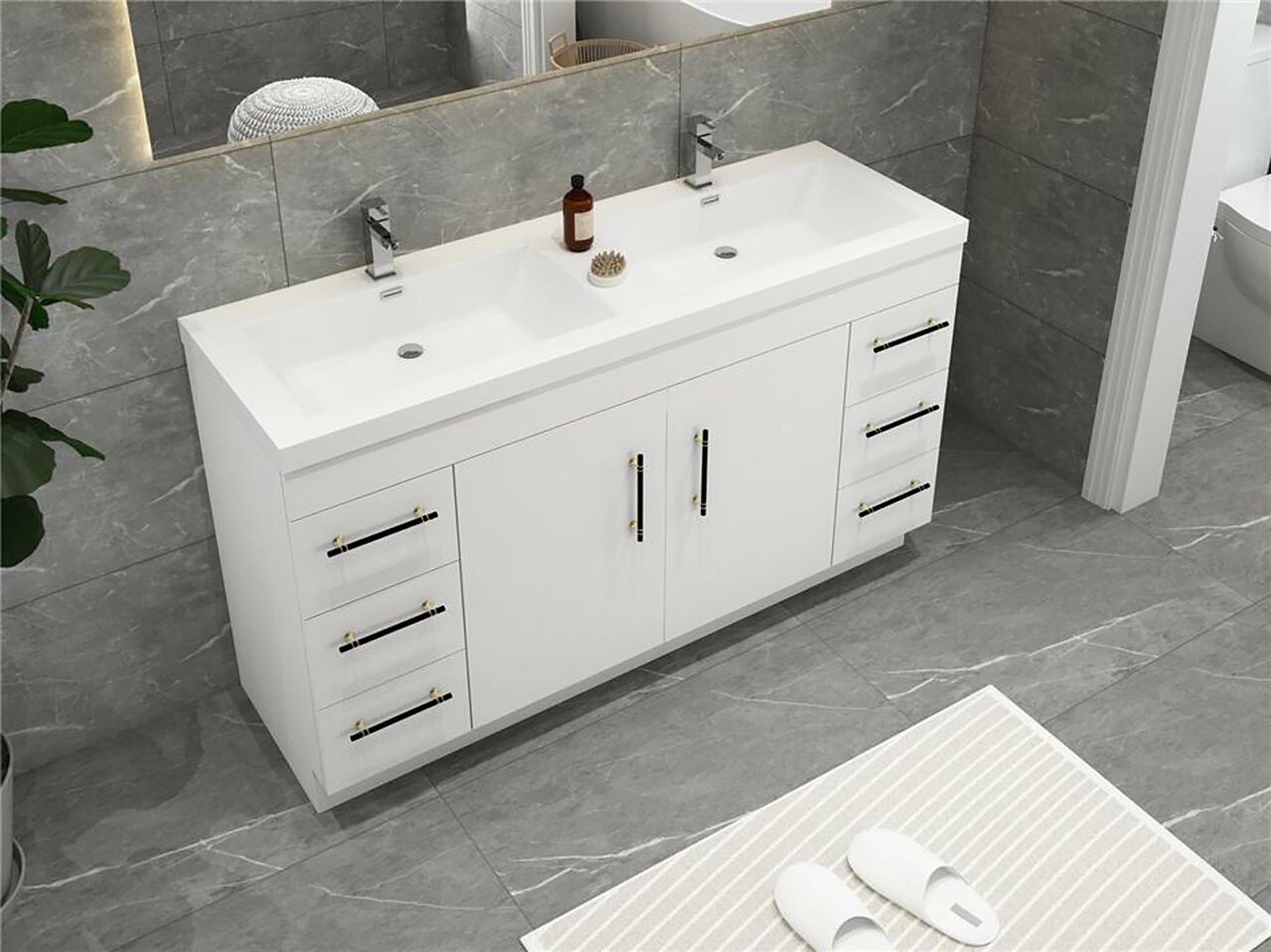 Elsa 60 Inch Free Standing Modern Bathroom Vanity - Double Sink