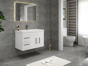 Elsa 36 inch Wall Mounted Modern Bathroom Vanity with Left Side Drawers