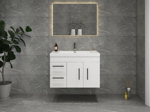 Elsa 36 inch Wall Mounted Modern Bathroom Vanity with Left Side Drawers