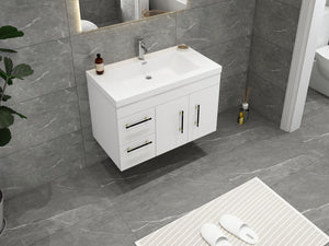 Elsa 36 inch Wall Mounted Modern Bathroom Vanity with Left Side Drawers