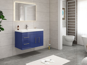 Elsa 36 inch Wall Mounted Modern Bathroom Vanity with Left Side Drawers