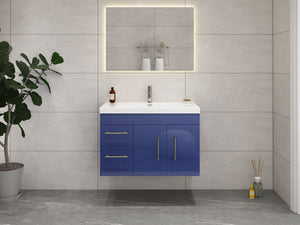 Elsa 36 inch Wall Mounted Modern Bathroom Vanity with Left Side Drawers