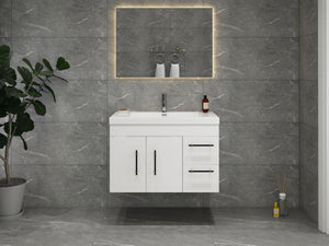 Elsa 36 inch Wall Mounted Modern Bathroom Vanity with Right Side Drawers