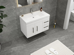 Elsa 36 inch Wall Mounted Modern Bathroom Vanity with Right Side Drawers