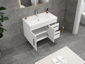 Elsa 36 inch Wall Mounted Modern Bathroom Vanity with Right Side Drawers