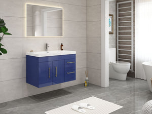 Elsa 36 inch Wall Mounted Modern Bathroom Vanity with Right Side Drawers