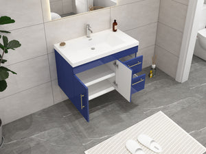 Elsa 36 inch Wall Mounted Modern Bathroom Vanity with Right Side Drawers