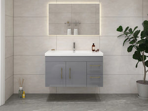 Elsa 42 inch Wall Mounted Modern Bathroom Vanity with Right Side Drawers