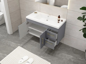 Elsa 42 inch Wall Mounted Modern Bathroom Vanity with Right Side Drawers