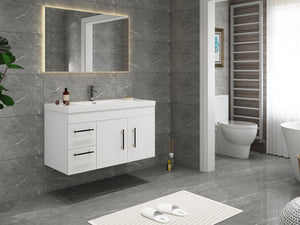 Elsa 42 inch Wall Mounted Modern Bathroom Vanity with Left Side Drawers