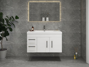 Elsa 42 inch Wall Mounted Modern Bathroom Vanity with Left Side Drawers