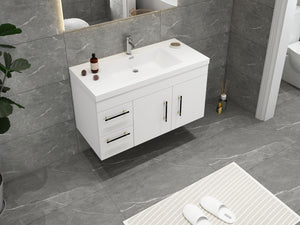 Elsa 42 inch Wall Mounted Modern Bathroom Vanity with Left Side Drawers