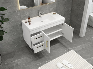 Elsa 42 inch Wall Mounted Modern Bathroom Vanity with Left Side Drawers