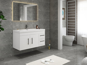 Elsa 42 inch Wall Mounted Modern Bathroom Vanity with Right Side Drawers