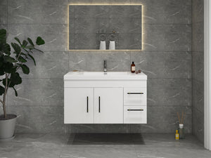 Elsa 42 inch Wall Mounted Modern Bathroom Vanity with Right Side Drawers