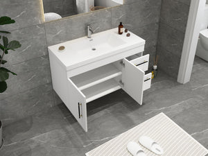 Elsa 42 inch Wall Mounted Modern Bathroom Vanity with Right Side Drawers