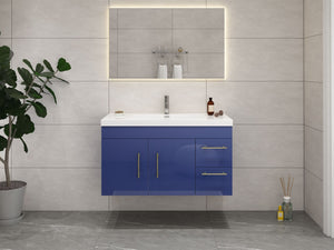 Elsa 42 inch Wall Mounted Modern Bathroom Vanity with Right Side Drawers