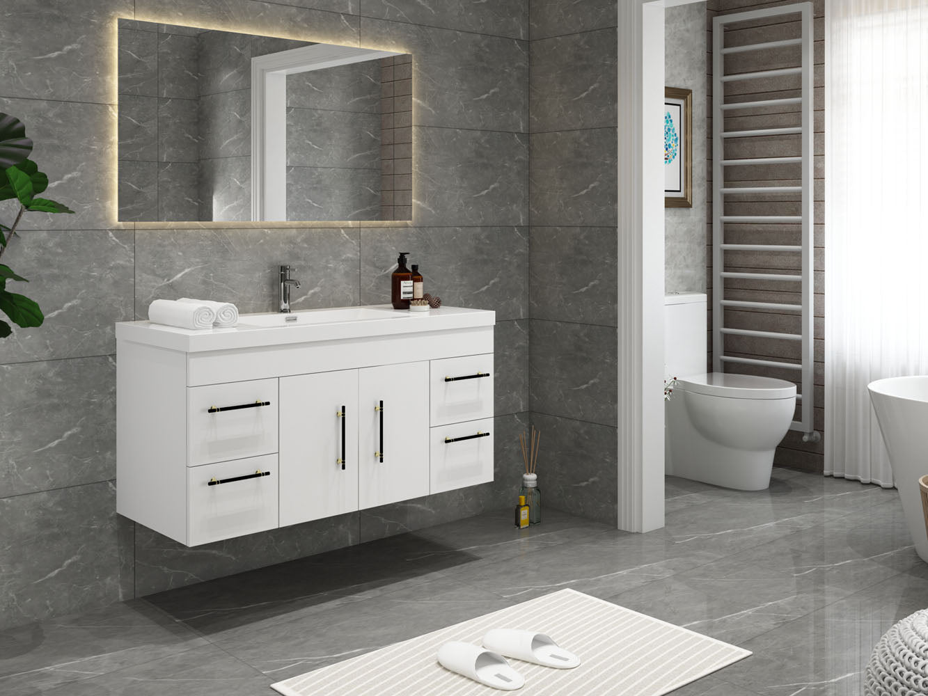 Elsa 48 inch Wall Mounted Modern Bathroom Vanity