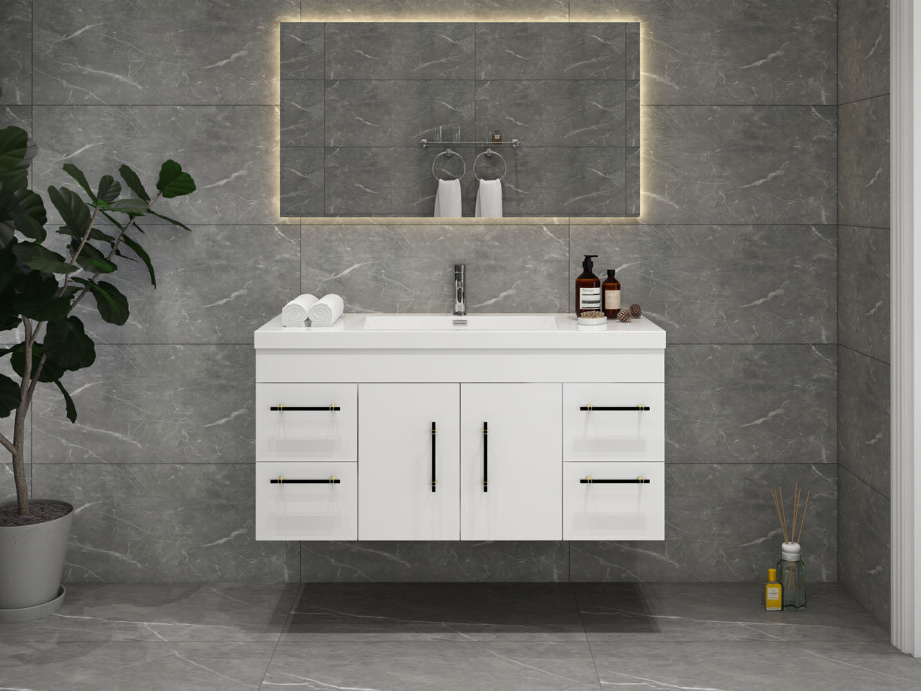 Elsa 48 inch Wall Mounted Modern Bathroom Vanity