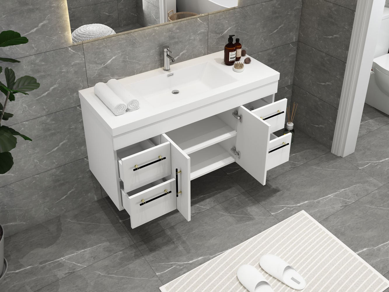 Elsa 48 inch Wall Mounted Modern Bathroom Vanity