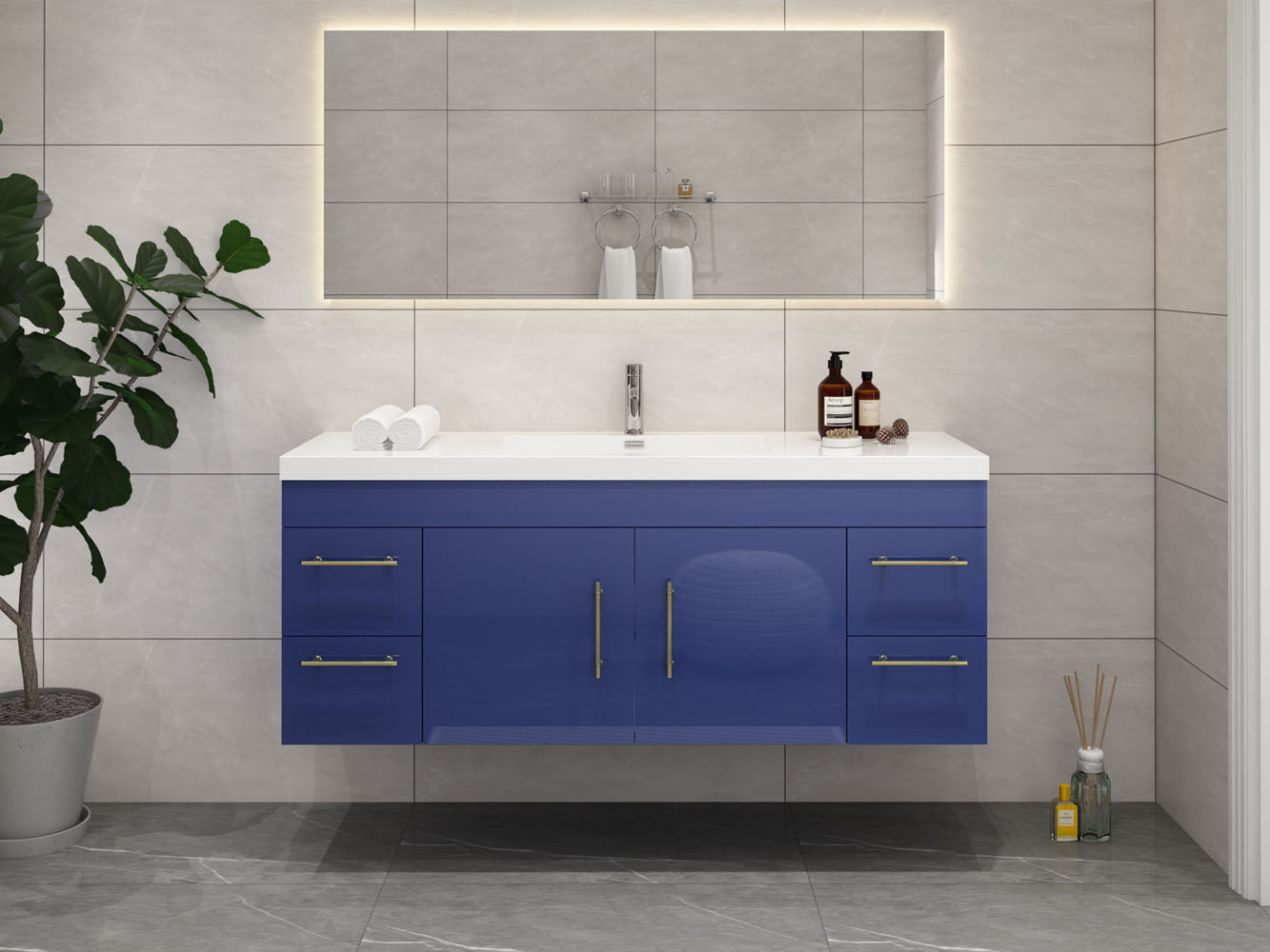 Elsa 60 inch Wall Mounted Modern Bathroom Vanity