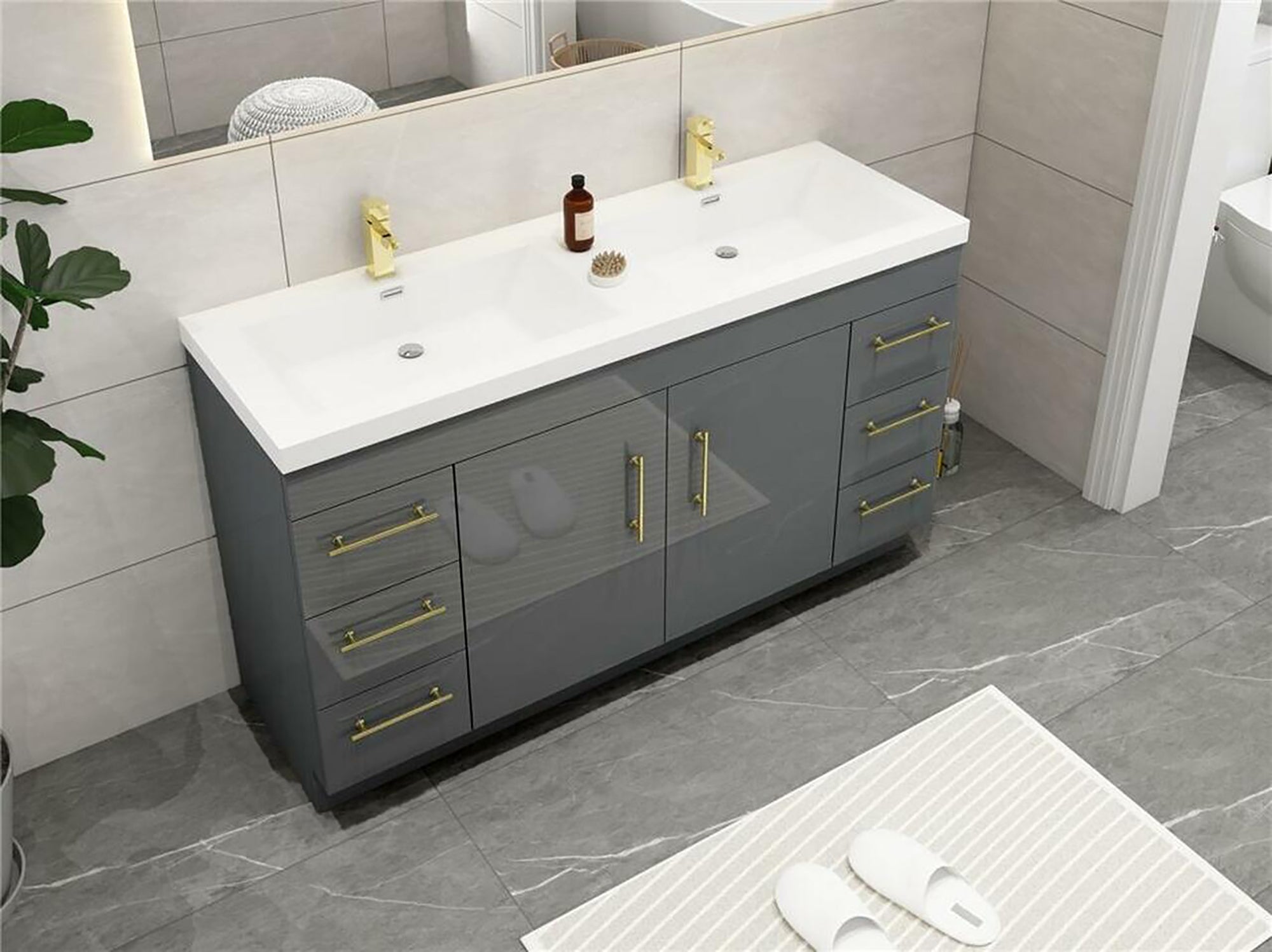EA2- 60'' SINGLE Sink England Oak Modern Bathroom Vanity W/6 Drawers a –  Elsa Bath Inc