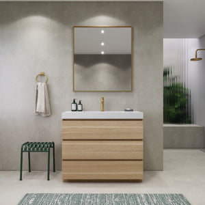 EA2- 42'' Dark Grey Oak Modern Bathroom Vanity W/3 Drawers and Acrylic Sink