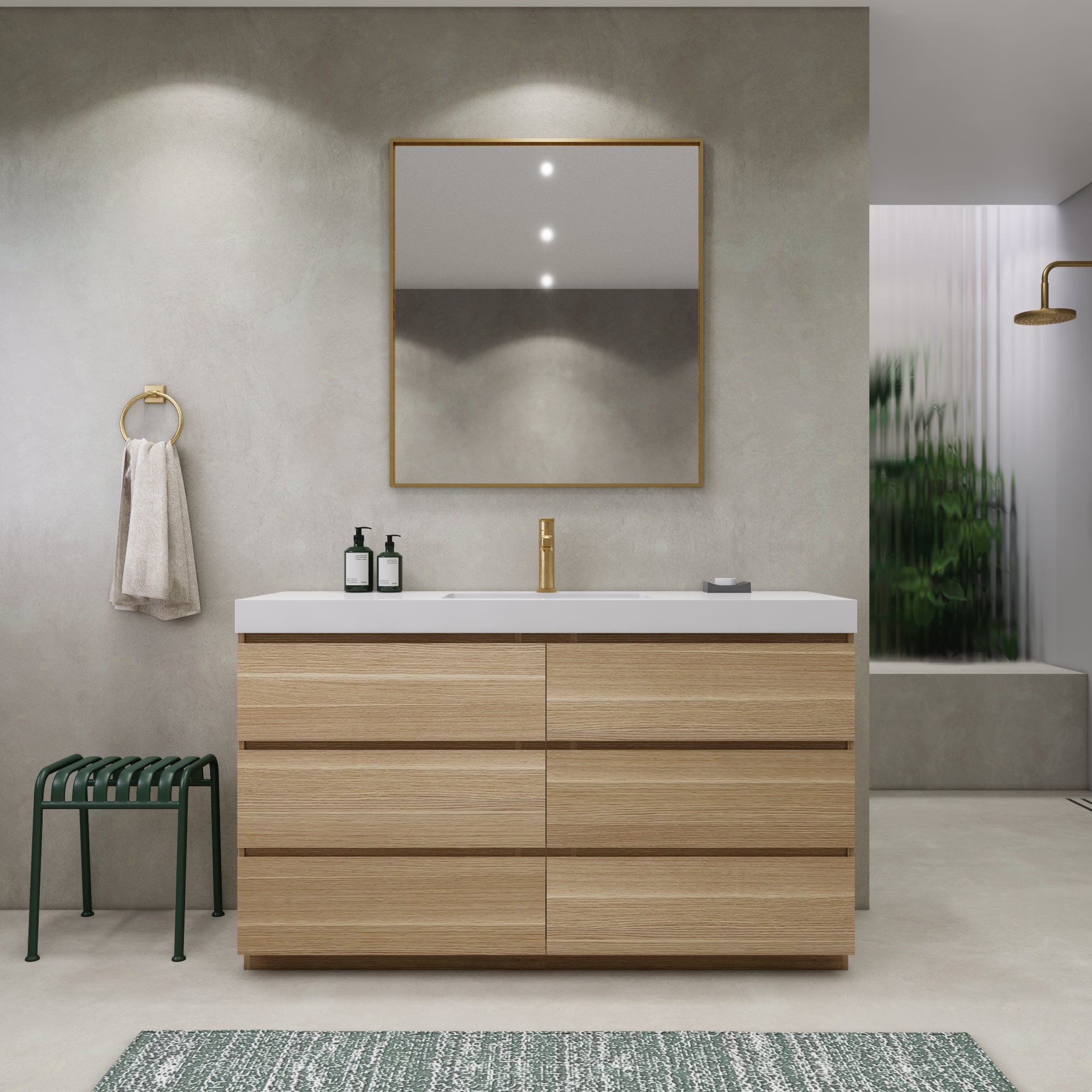 EA2- 60'' SINGLE Sink England Oak Modern Bathroom Vanity W/6 Drawers and Acrylic Sink