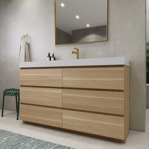 EA2- 60'' SINGLE Sink England Oak Modern Bathroom Vanity W/6 Drawers and Acrylic Sink