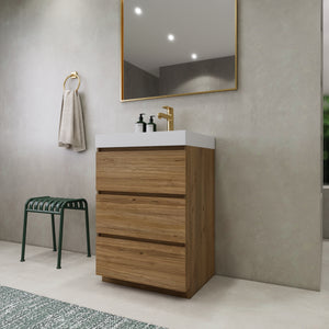 EA2- 24'' England Oak Modern Bathroom Vanity W/3 Drawers and Acrylic Sink