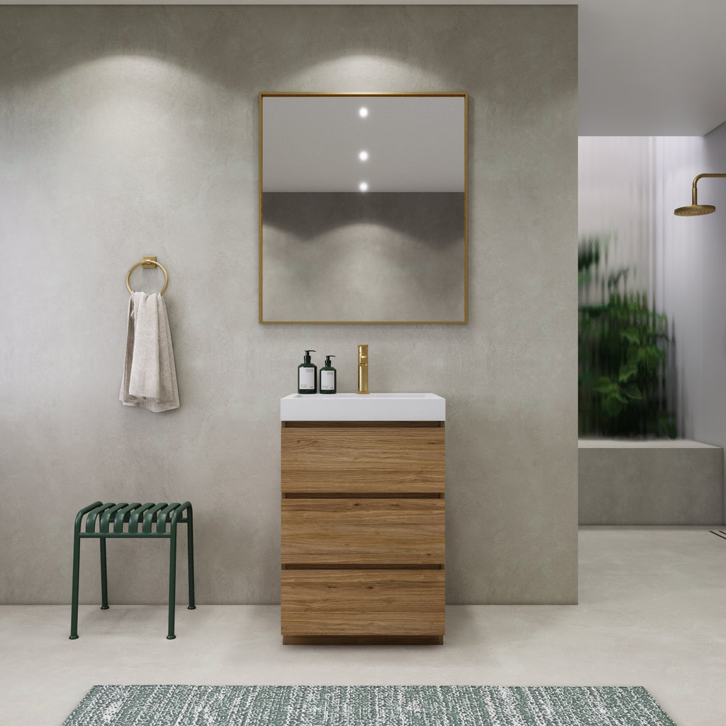 EA2- 24'' England Oak Modern Bathroom Vanity W/3 Drawers and Acrylic Sink