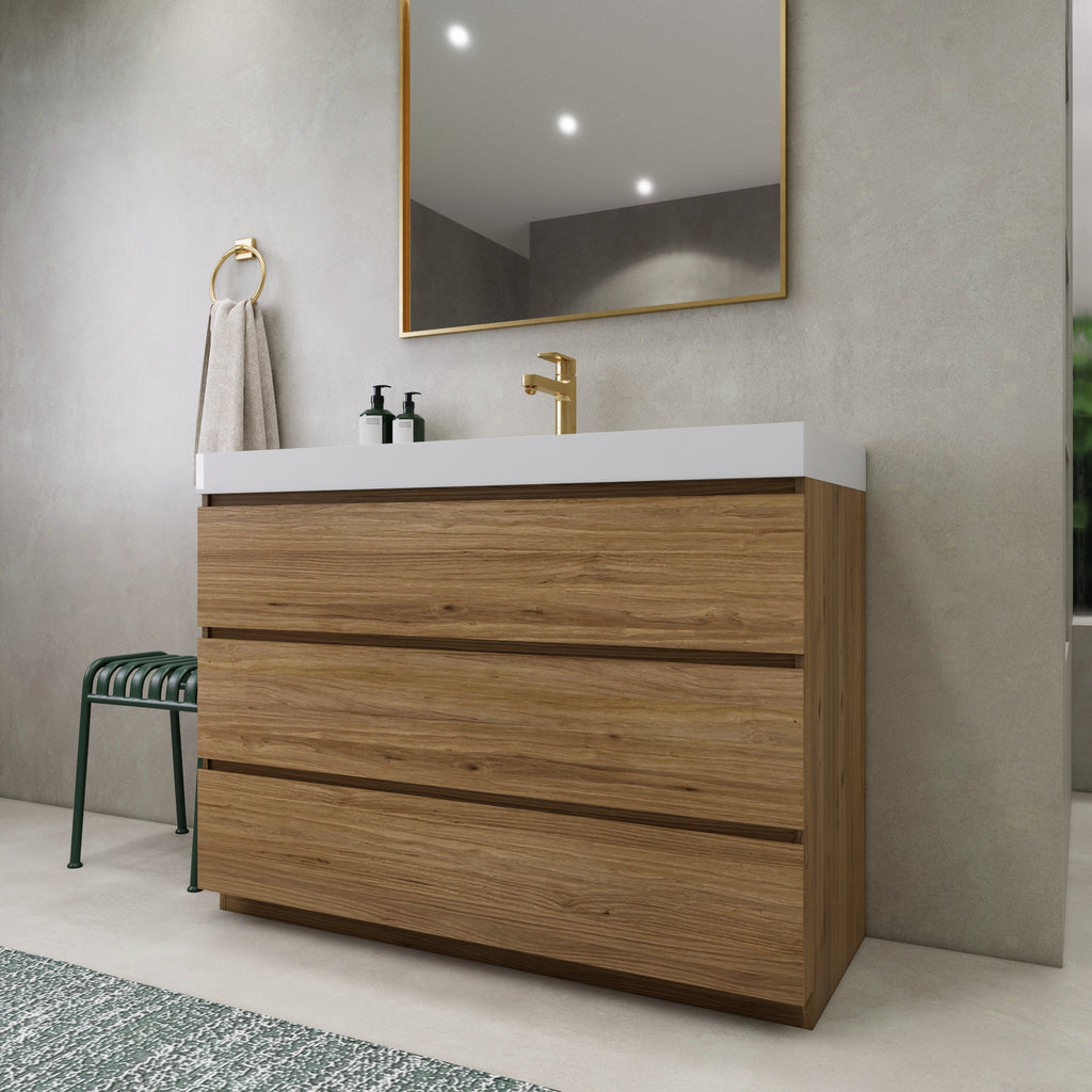 EA2- 48'' Gloss Grey Modern Bathroom Vanity W/3 Drawers and Acrylic Sink