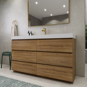 EA2- 60'' SINGLE Sink England Oak Modern Bathroom Vanity W/6 Drawers and Acrylic Sink