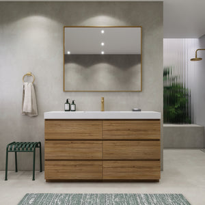 EA2- 60'' SINGLE Sink England Oak Modern Bathroom Vanity W/6 Drawers and Acrylic Sink