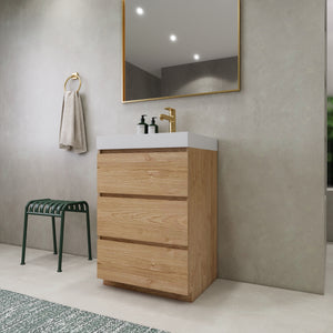 EA2- 24'' England Oak Modern Bathroom Vanity W/3 Drawers and Acrylic Sink