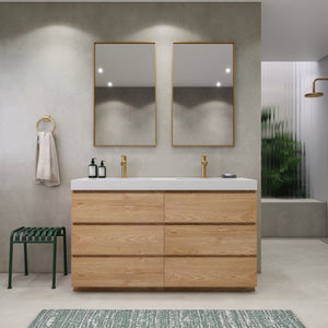 EA2- 60'' Double Sink Ash Grey Modern Bathroom Vanity W/6 Drawers and Acrylic Sink