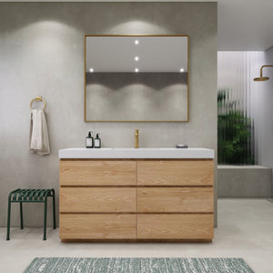 EA2- 60'' SINGLE Sink England Oak Modern Bathroom Vanity W/6 Drawers and Acrylic Sink