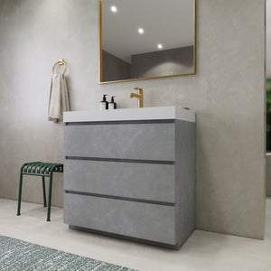 EA2- 36'' Ash Grey Modern Bathroom Vanity W/3 Drawers and Acrylic Sink