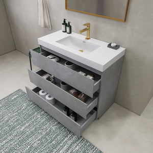 EA2- 42'' Dark Grey Oak Modern Bathroom Vanity W/3 Drawers and Acrylic Sink