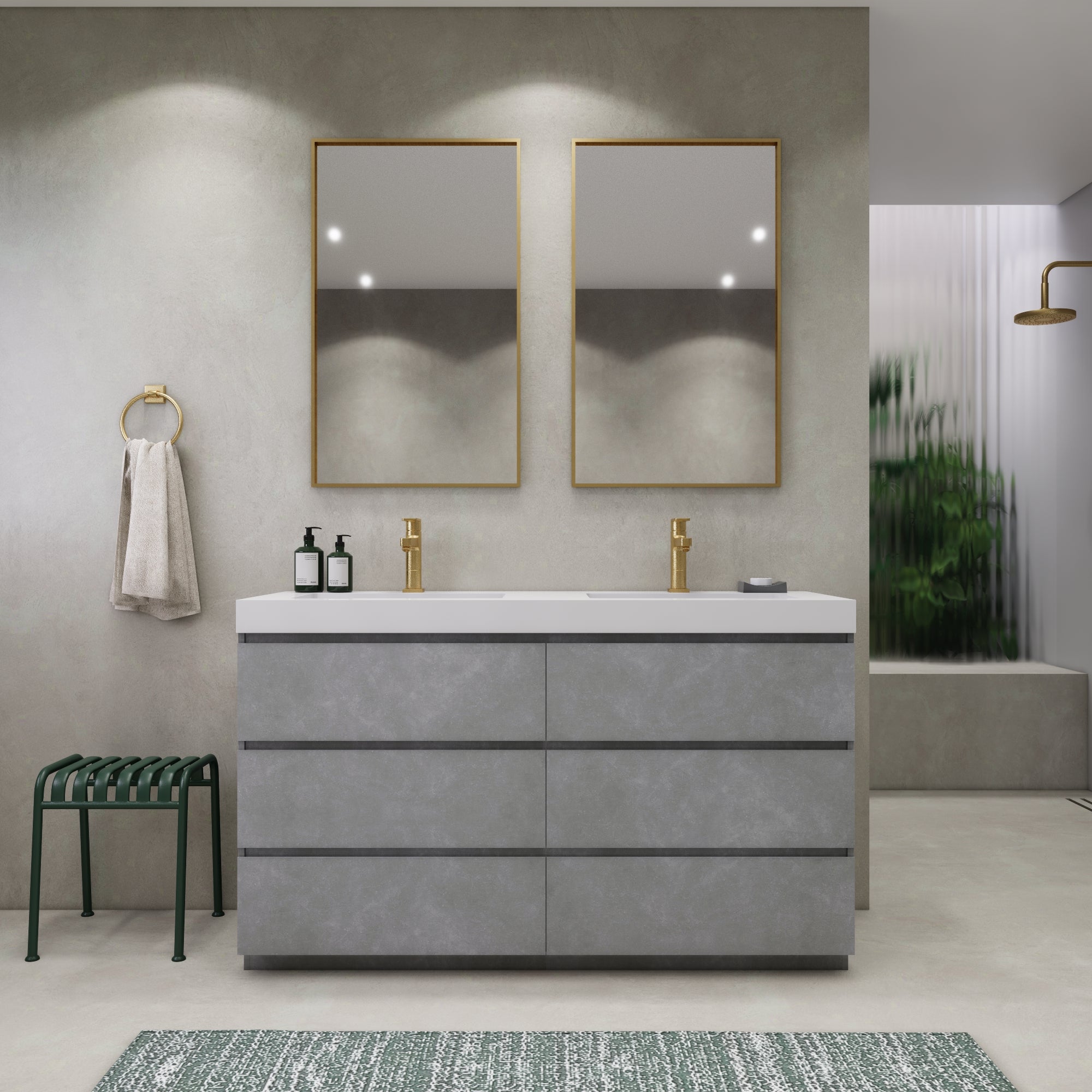EA2- 60'' Double Sink Ash Grey Modern Bathroom Vanity W/6 Drawers and –  Elsa Bath Inc
