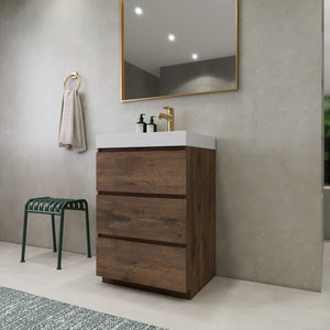 EA2- 24'' England Oak Modern Bathroom Vanity W/3 Drawers and Acrylic Sink