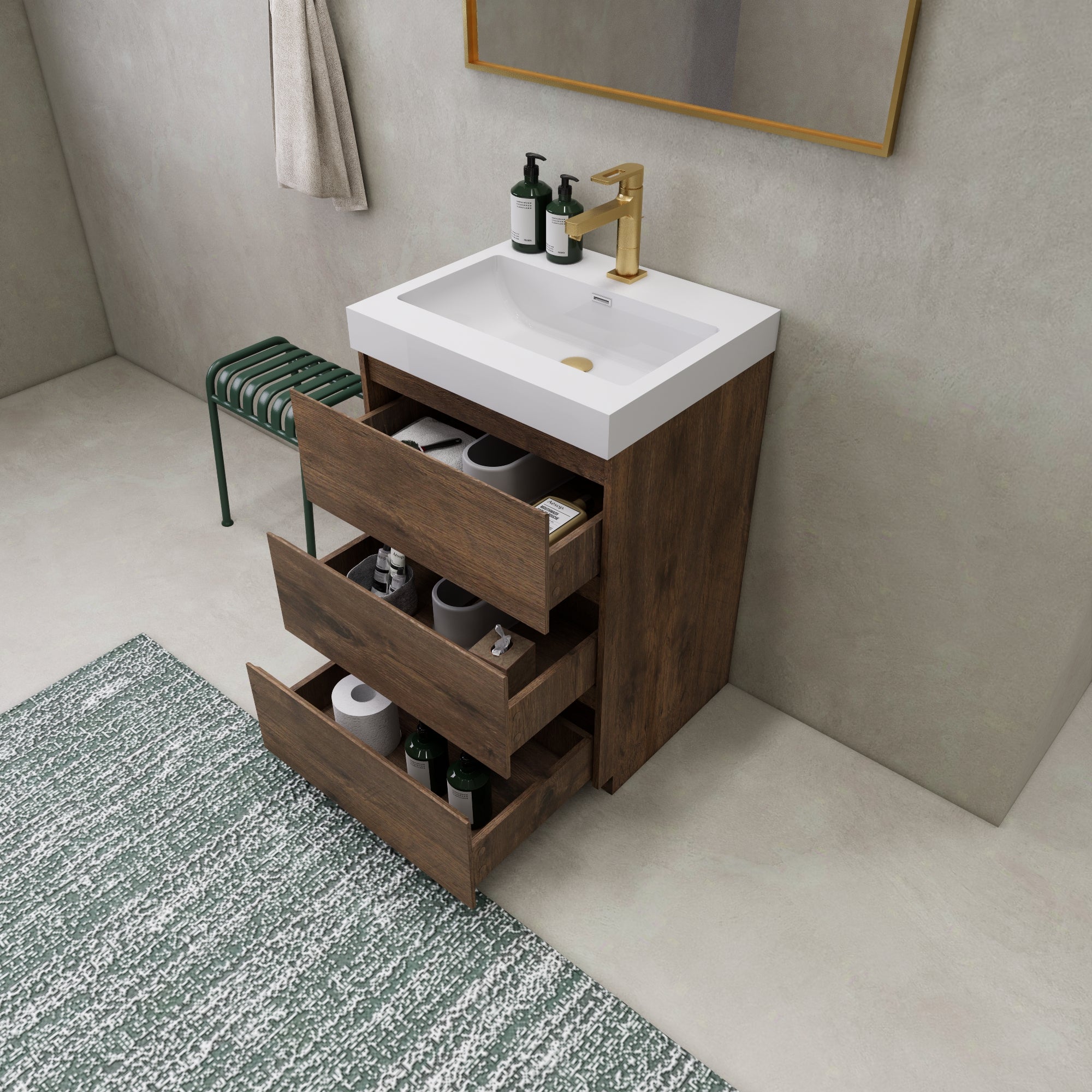 EA2- 60'' SINGLE Sink England Oak Modern Bathroom Vanity W/6 Drawers a –  Elsa Bath Inc