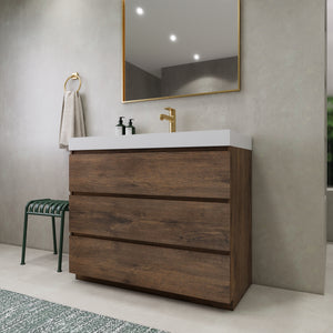 EA2- 42'' Dark Grey Oak Modern Bathroom Vanity W/3 Drawers and Acrylic Sink