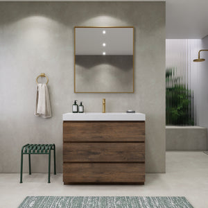 EA2- 42'' Dark Grey Oak Modern Bathroom Vanity W/3 Drawers and Acrylic Sink