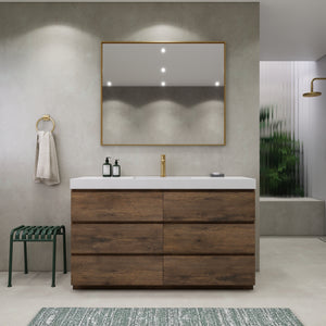 EA2- 60'' SINGLE Sink England Oak Modern Bathroom Vanity W/6 Drawers and Acrylic Sink