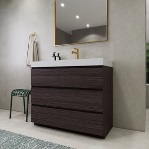 EA2- 42'' Dark Grey Oak Modern Bathroom Vanity W/3 Drawers and Acrylic Sink