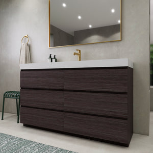 EA2- 60'' SINGLE Sink England Oak Modern Bathroom Vanity W/6 Drawers and Acrylic Sink