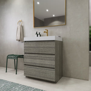 EA2- 30'' Concrete Grey Modern Bathroom Vanity W/3 Drawers and Acrylic Sink