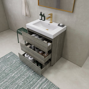 EA2- 30'' Concrete Grey Modern Bathroom Vanity W/3 Drawers and Acrylic Sink