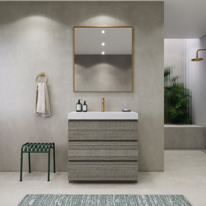 EA2- 36'' Ash Grey Modern Bathroom Vanity W/3 Drawers and Acrylic Sink